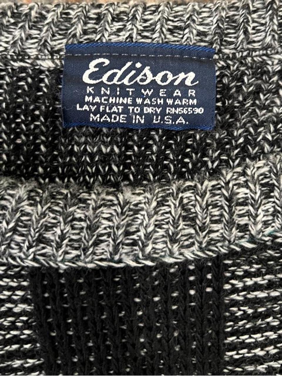 Vintage 90s Black Gray Abstract Knit Grandpa Sweater Made in USA