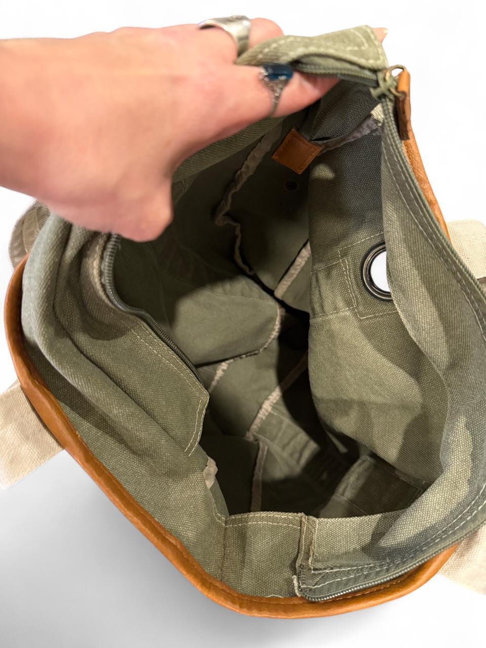Vintage Y2K Olive Green Canvas Utility Tote Bag