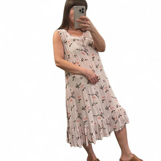 Y2K Floral Babydoll Dress Soft Pink Ruffle Hem Flowy