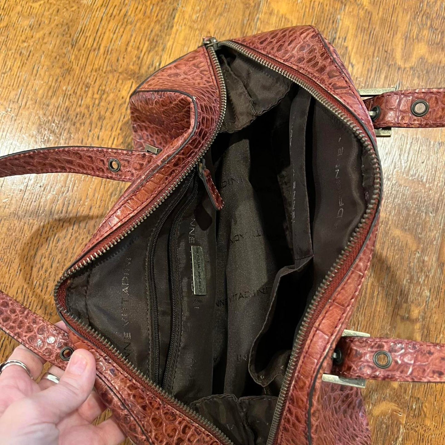 Vintage 2000s Croc Embossed Leather Satchel