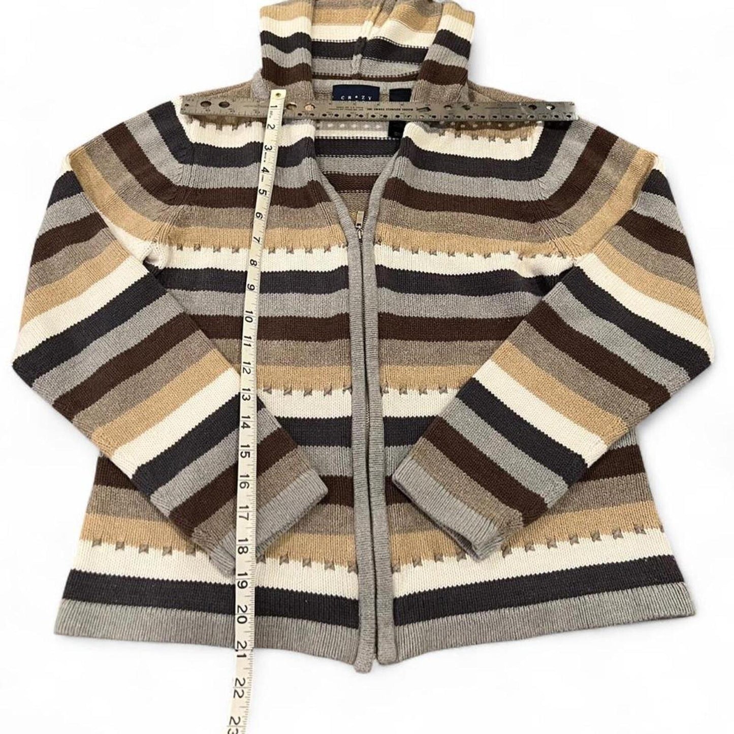 Vintage Y2K Neutral Striped Zip Hoodie Brown Tan