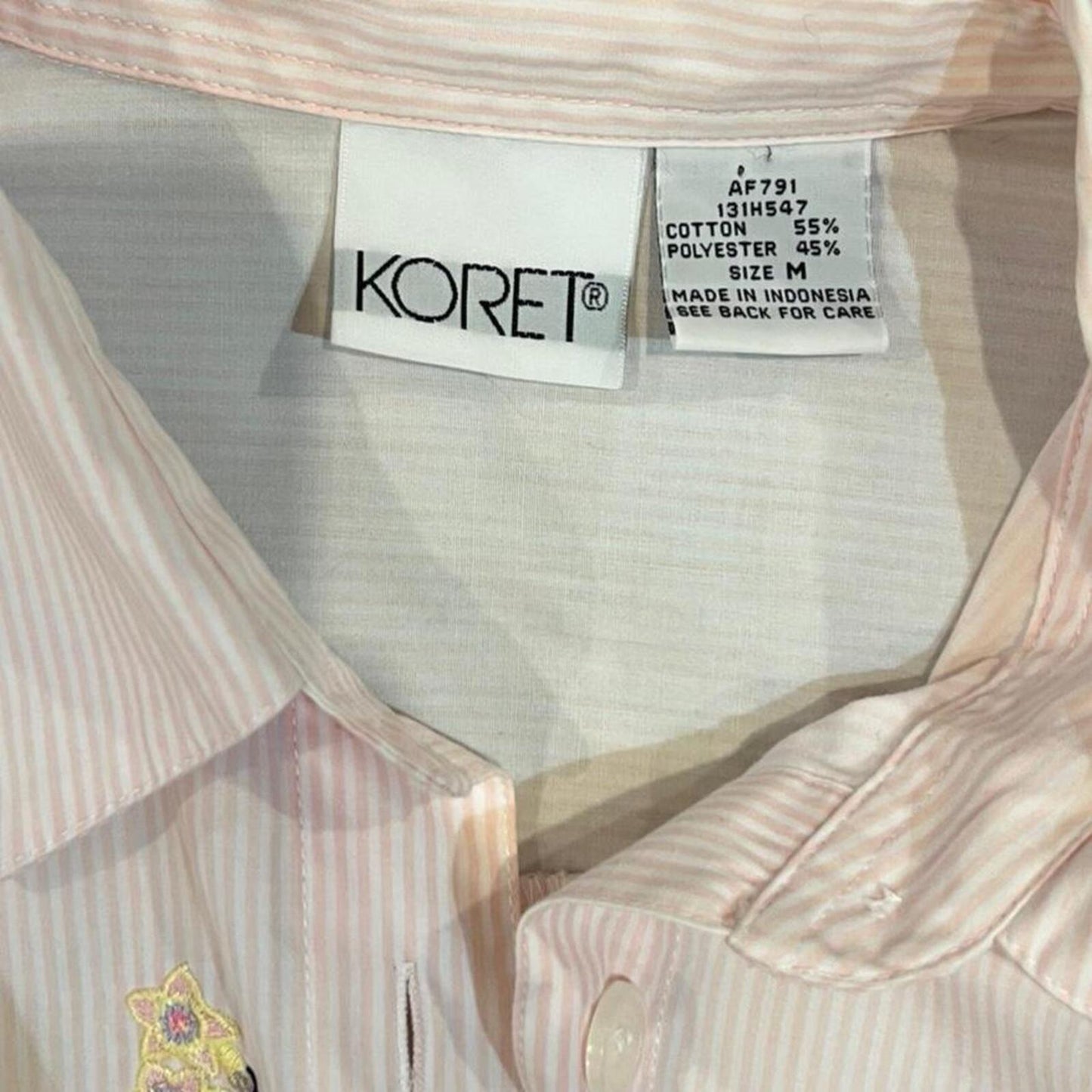 Vintage Y2K Pink Pinstripe Embroidered Floral Button Up