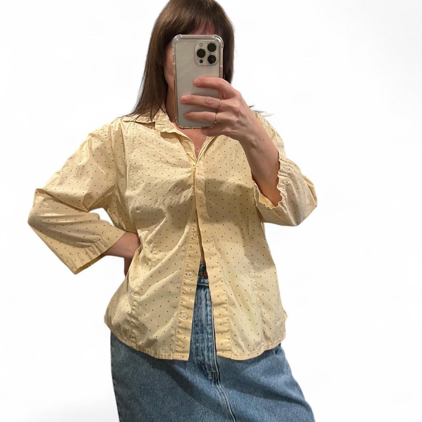 Vintage Butter Polka Dot Button Up 90s Minimal