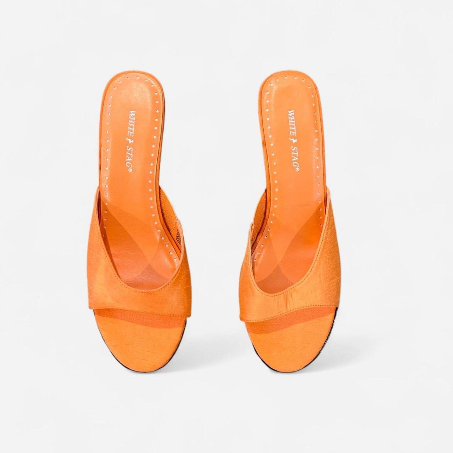Y2K Orange Kitten Heel Mules Slip On Minimal Heels 6.5
