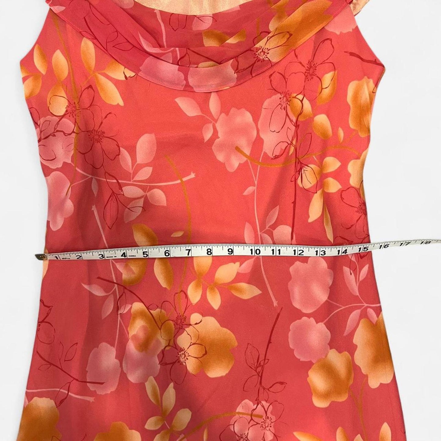 Vintage Y2K Silk Floral Dress Pink Orange Midi