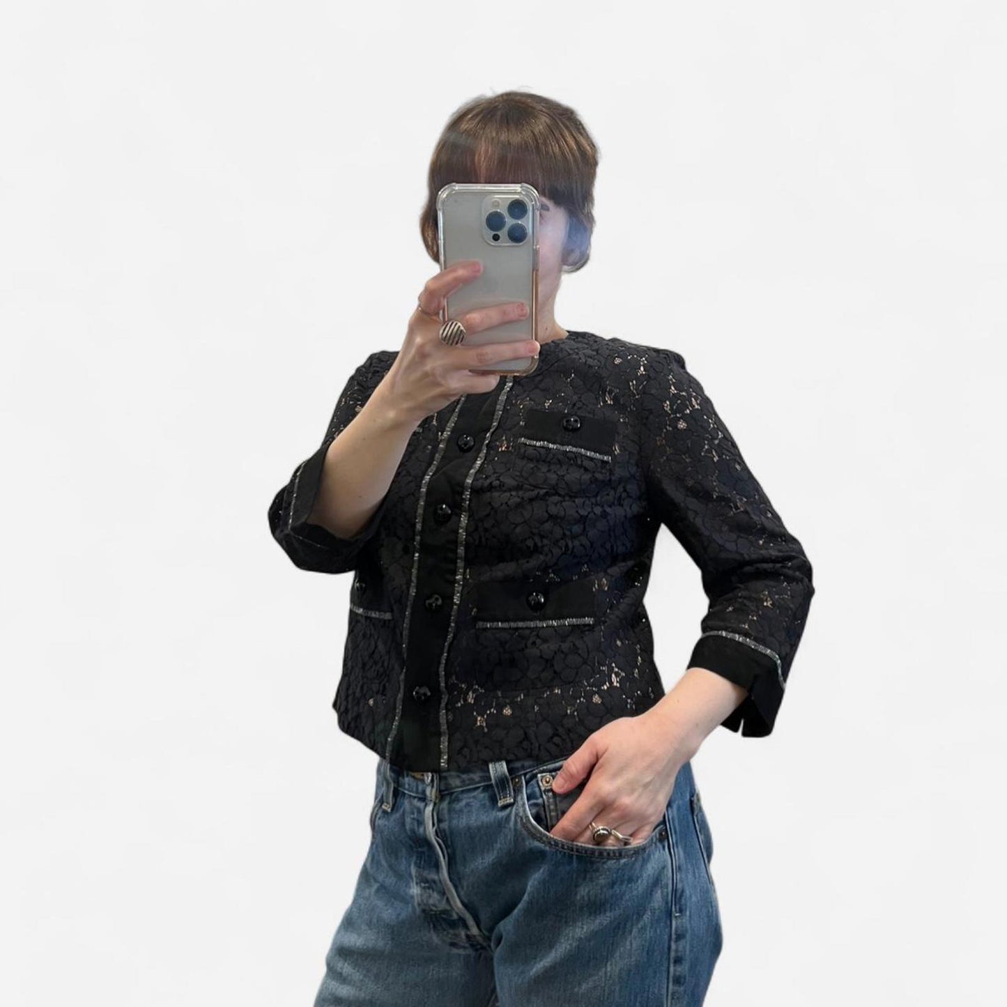 Y2K Black Lace Button Up Blouse