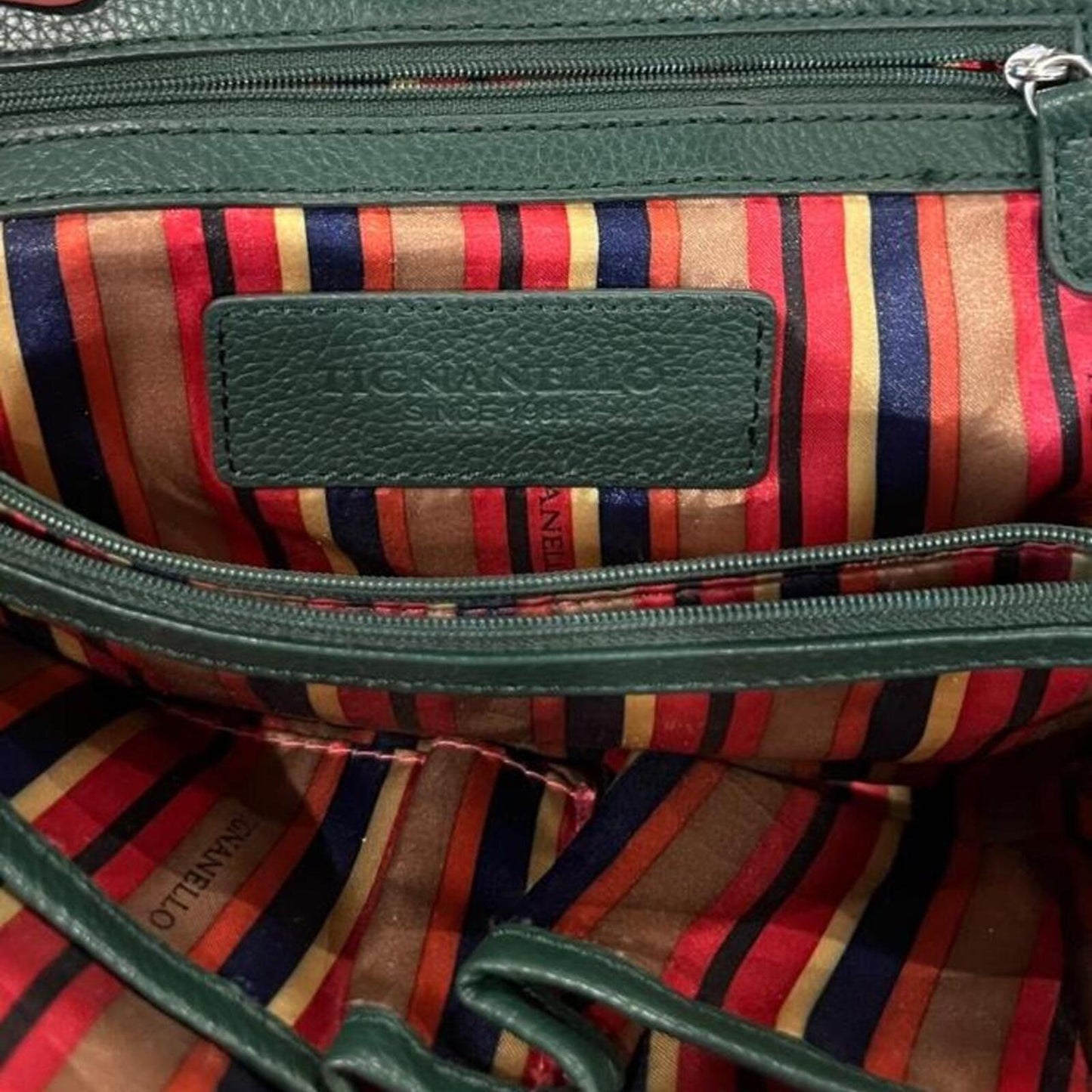 Vintage Tignanello Forest Green Leather Satchel Crossbody Bag