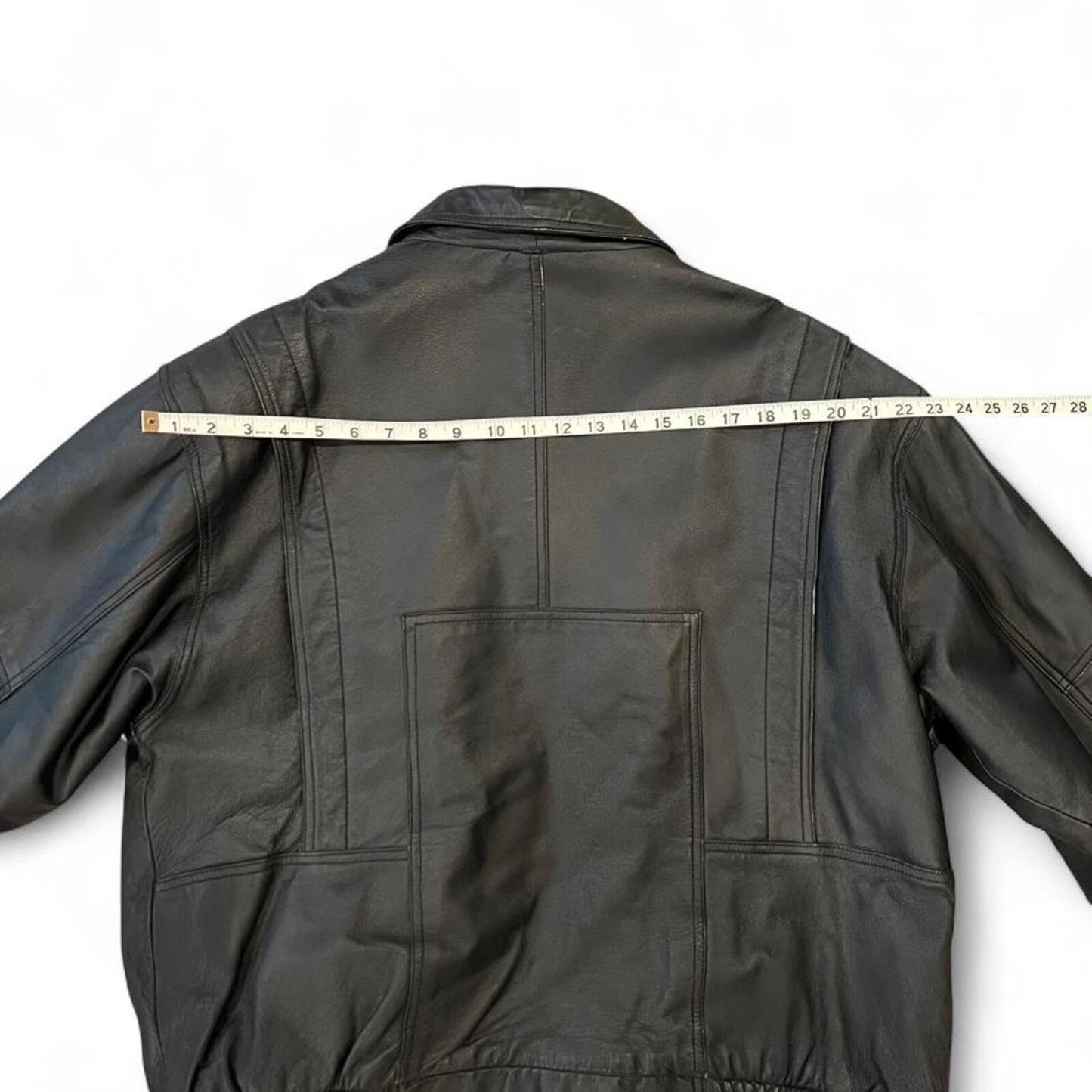 Vintage 90s Black Leather Bomber Jacket Oversized Genuine Leather Coat