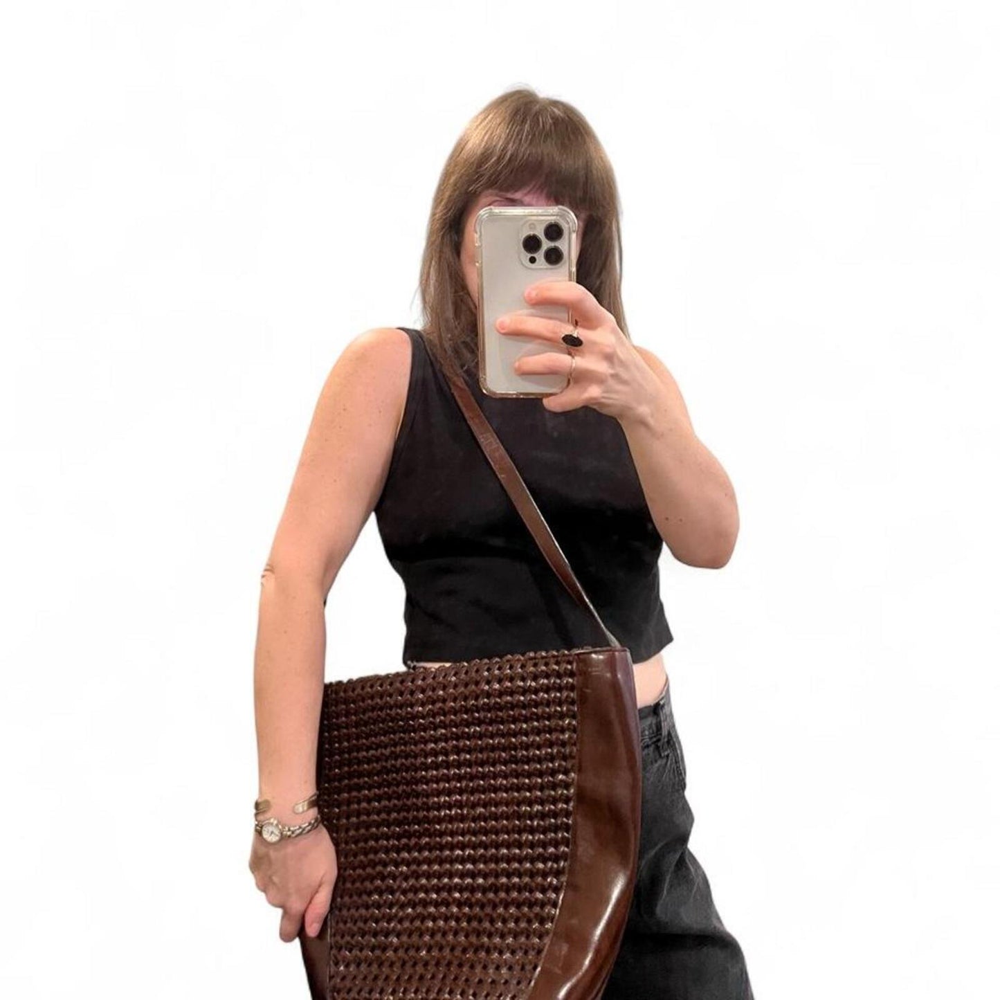 Vintage Y2K Brown Woven Shoulder Bag Boho Purse