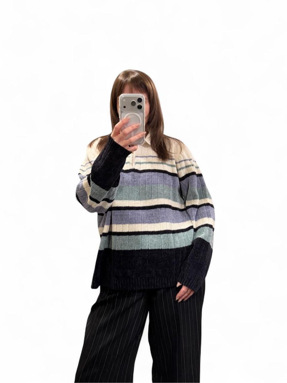 Vintage Striped Quarter Zip Sweater Large