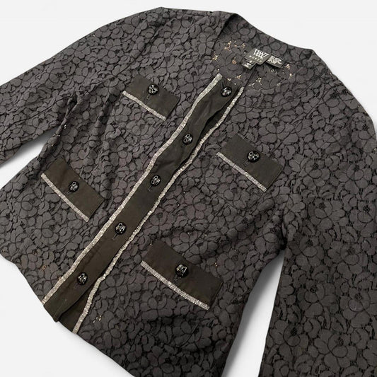 Y2K Black Lace Button Up Blouse