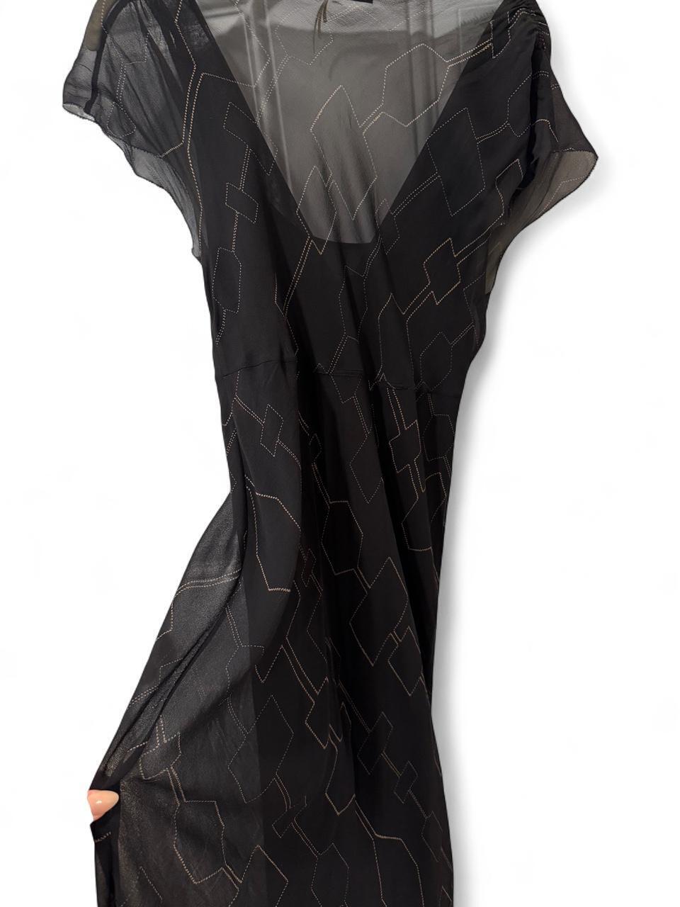 Y2K Black 100% Silk Sheer Midi Dress