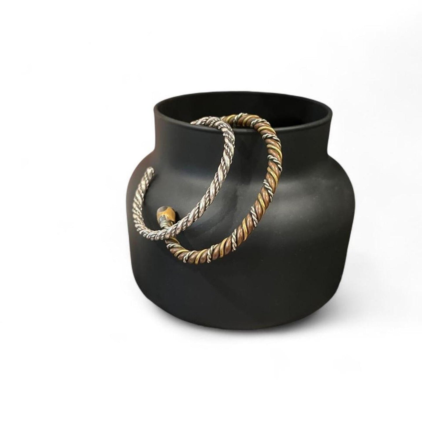 Vintage Twisted Rope Cuff Bracelet Set – Silver & Mixed Metal Boho Bangles
