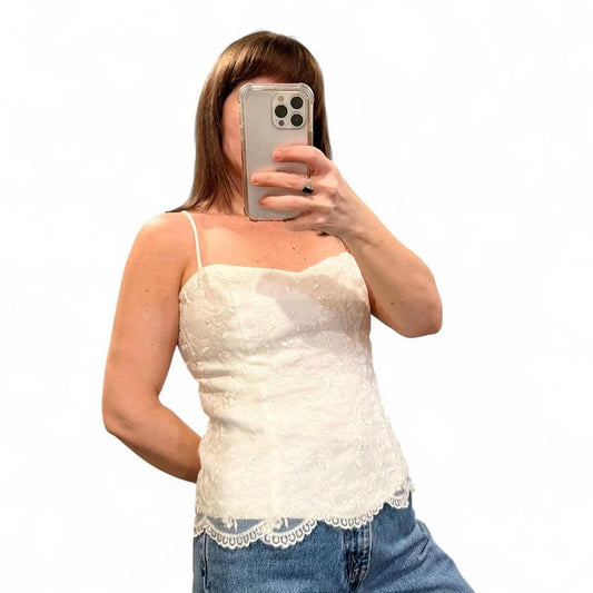 Vintage Y2K White Lace Corset Top Satin Bustier