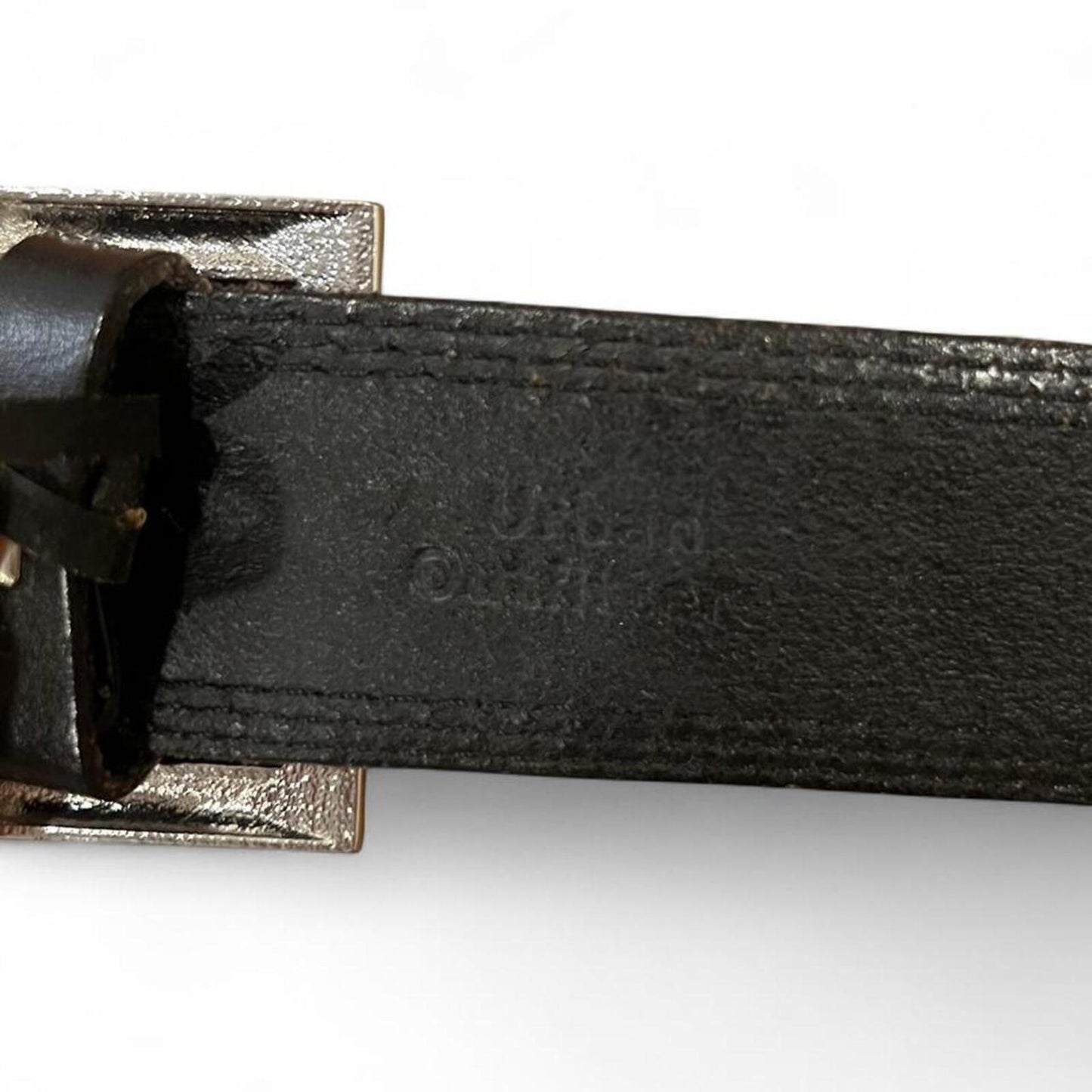 Urban Outfitters Black Leather Belt Contrast Stitch Square Buckle Y2K