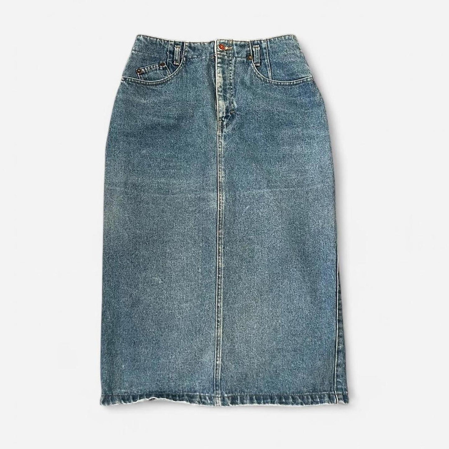 Vintage 90s Denim Midi Skirt High Waisted Y2K Straight Jean Skirt