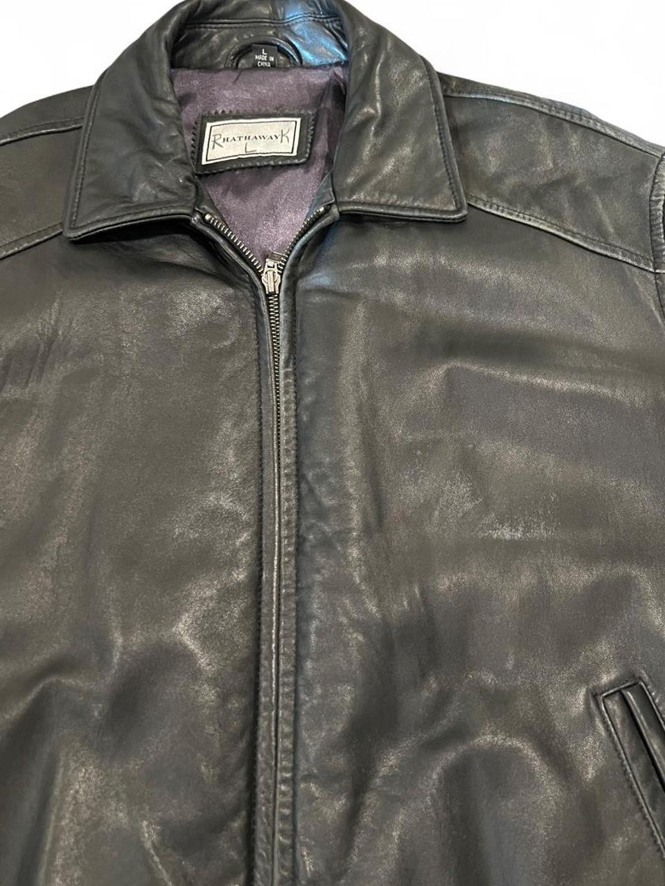 Vintage Black Leather Bomber Jacket Oversized Zip Front L