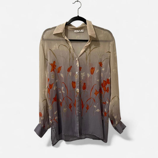Vintage 90s Silk Floral Sheer Button Up Blouse