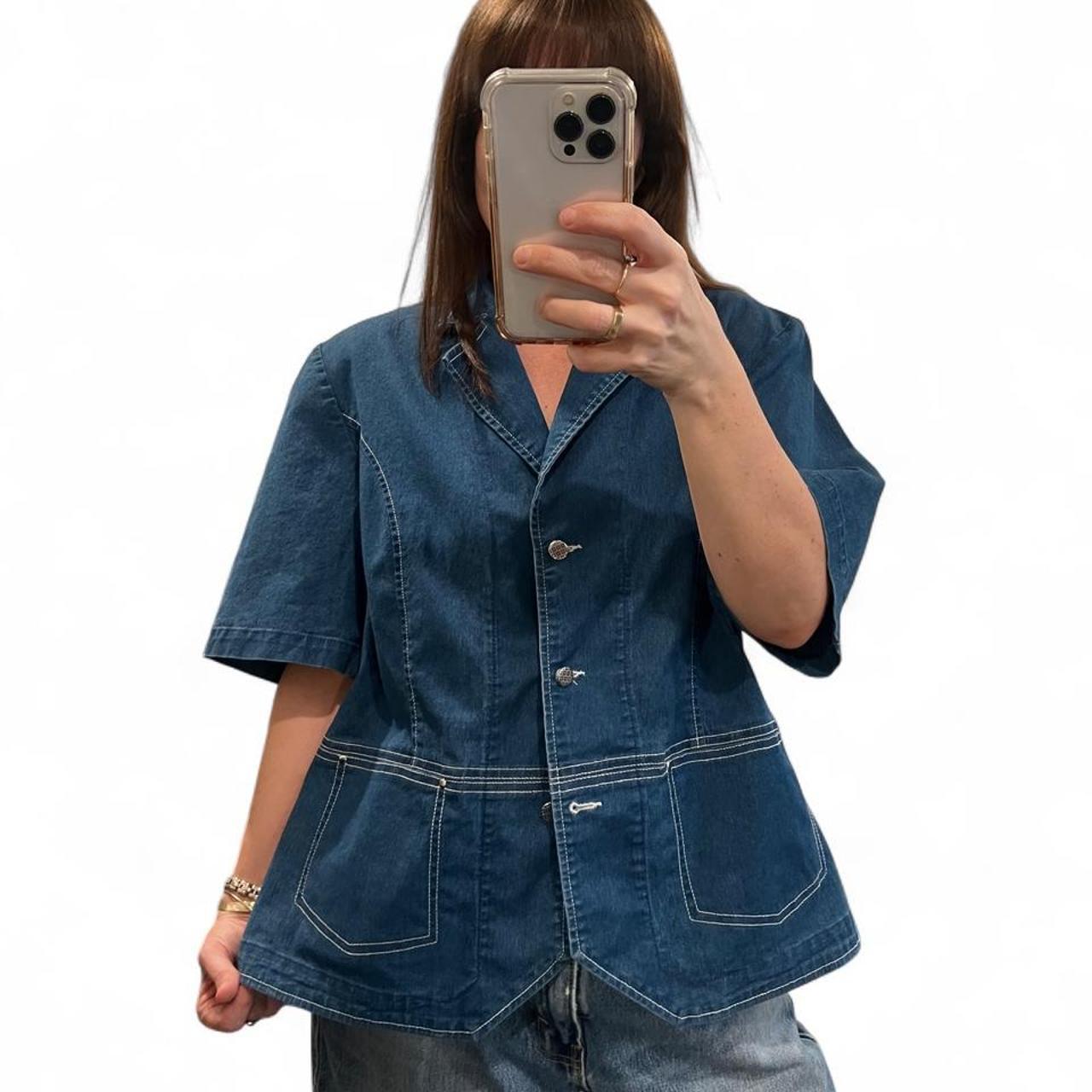 Vintage Y2K Dark Wash Denim Button Front Utility Top