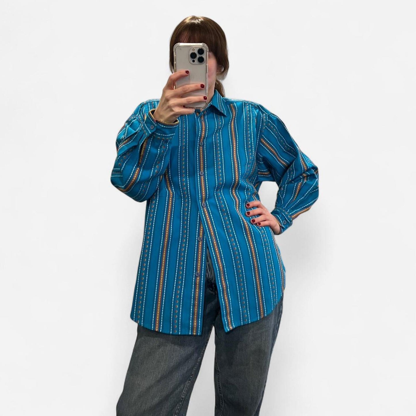 Vintage 90’s Koret City Blues Teal Striped Button Down