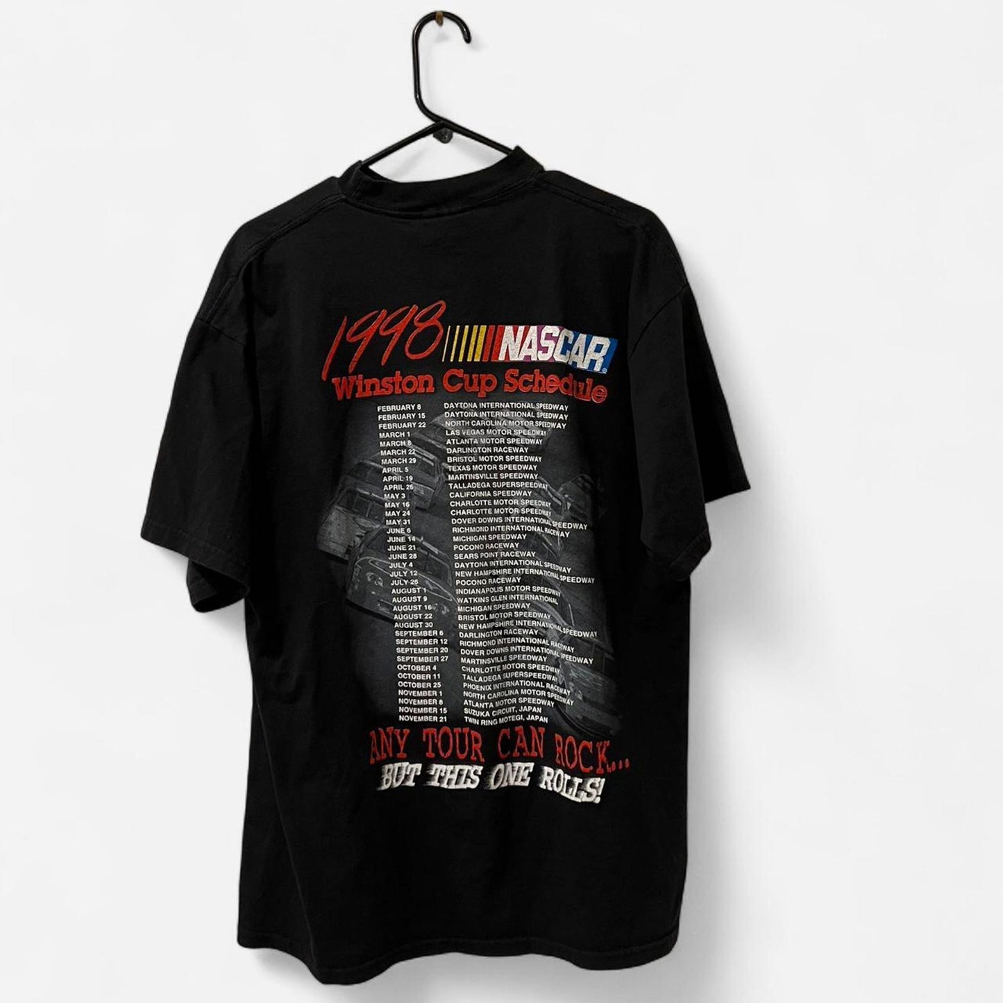 Vintage 1998 NASCAR Rolling On Tour Graphic Tee Double Sided Racing Shirt