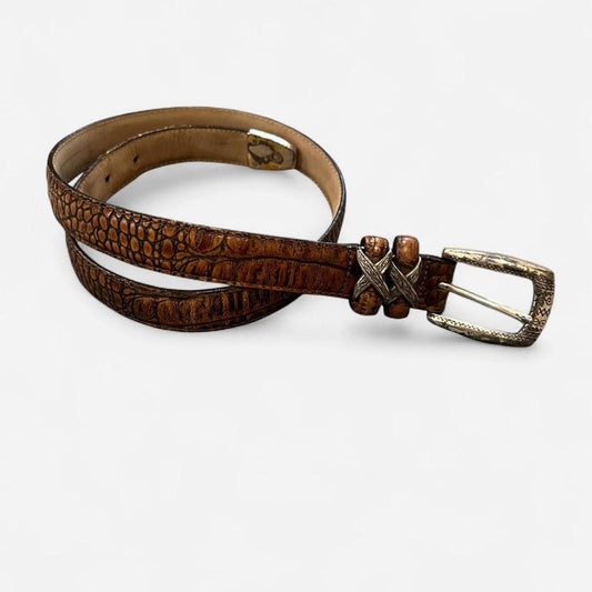 Vintage Brighton Croc Embossed Leather Belt Western Boho