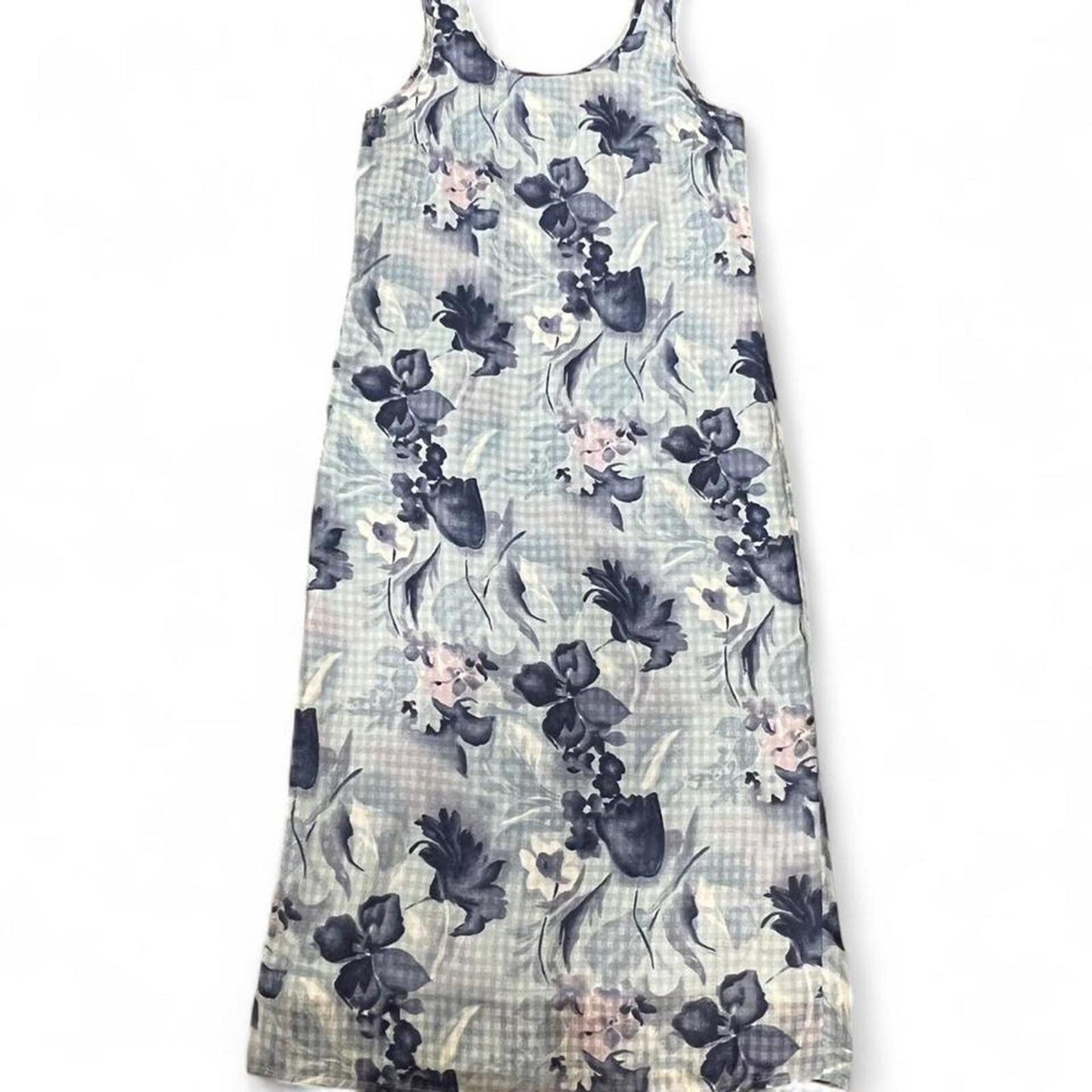 Vintage Y2K Blue Floral Maxi Dress Sheer Overlay