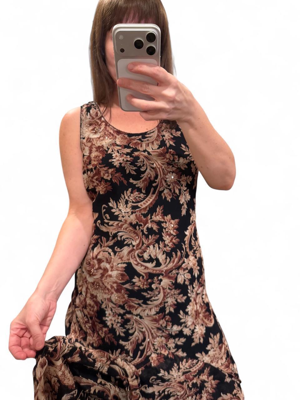 Vintage Romantic Goth Floral Beaded Maxi Dress