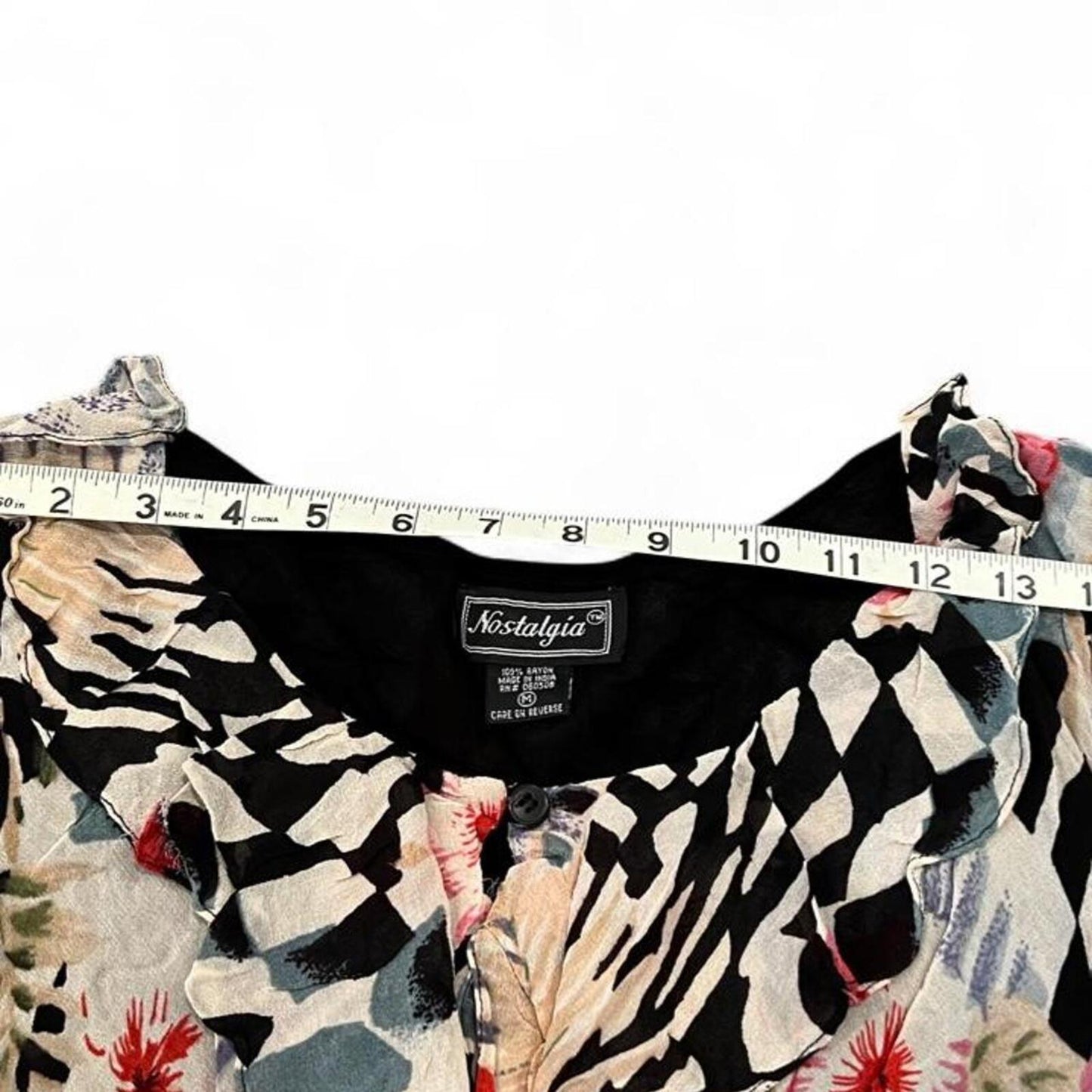 Vintage Y2K Sheer Mesh Floral Abstract Ruffle Top Fairy Grunge Boho Medium