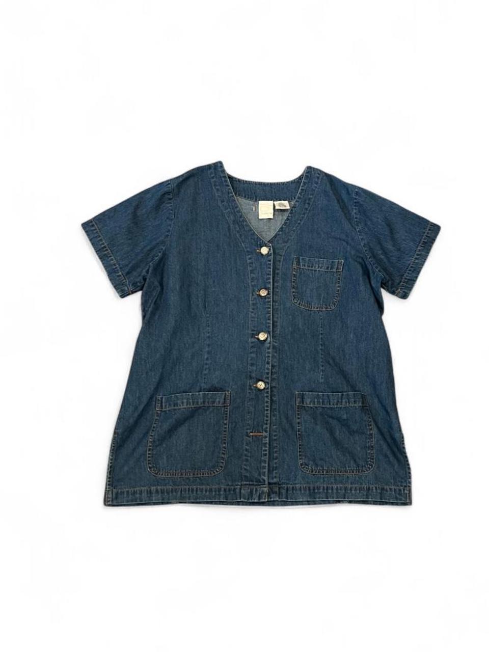 Vintage 90s Denim Utility Tunic Top Button Front Shirt Jacket