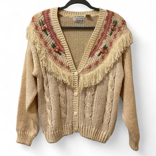 Vintage Cream Fringe Knit Cardigan