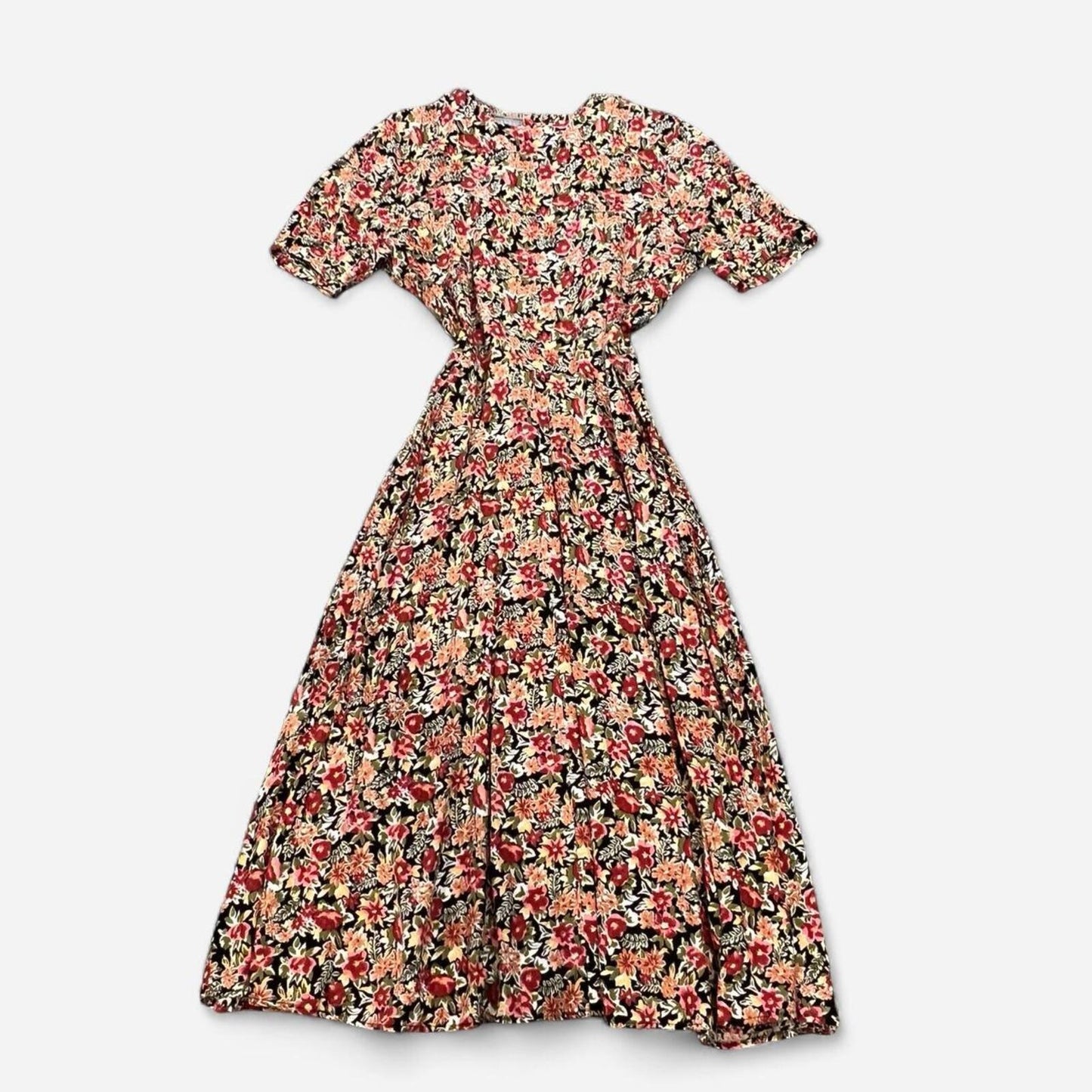 Vintage Floral Midi Dress 90s Grunge Soft Girl Rayon