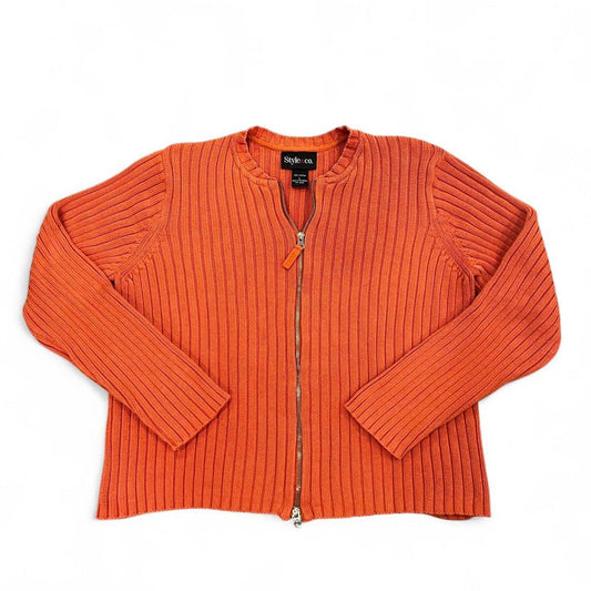 Y2K Orange Ribbed Zip-Up Cardigan