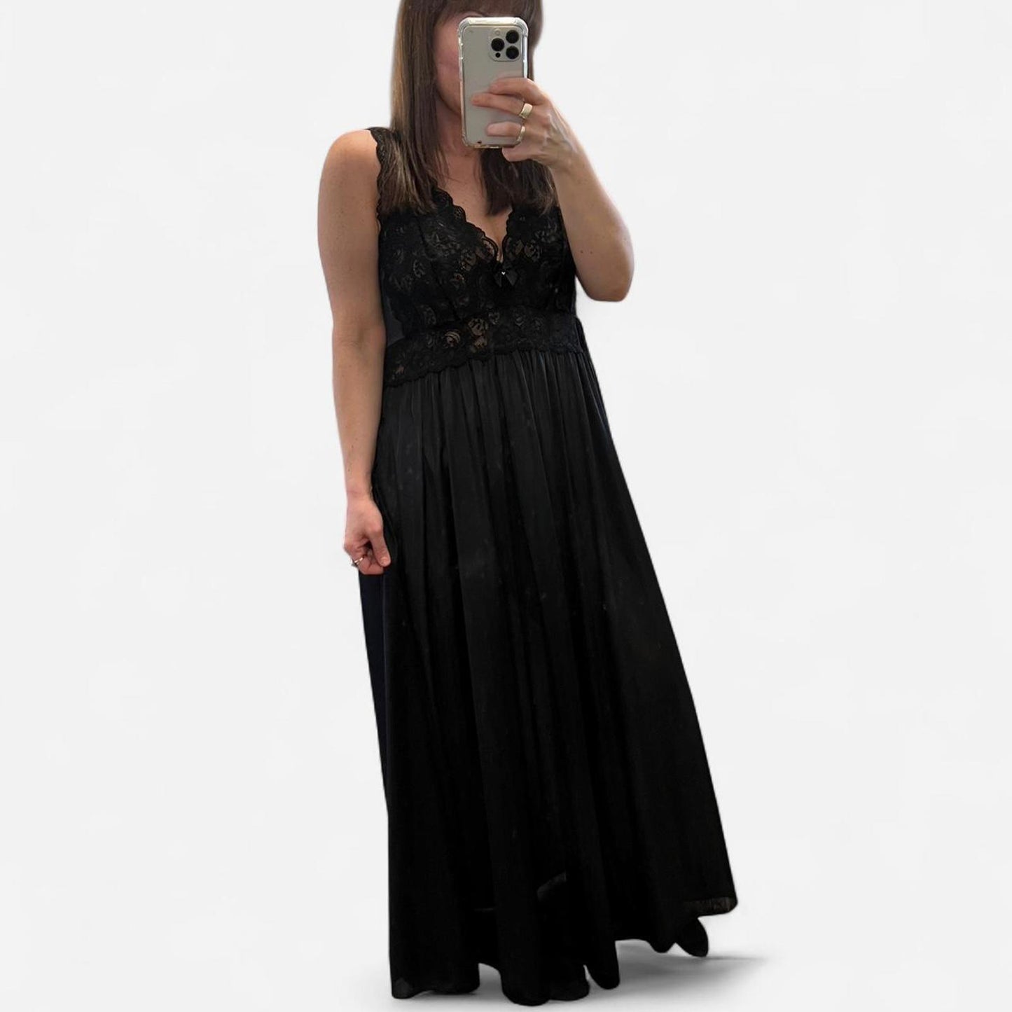 Romantic Vintage Black Lace Slip Dress Maxi 90s