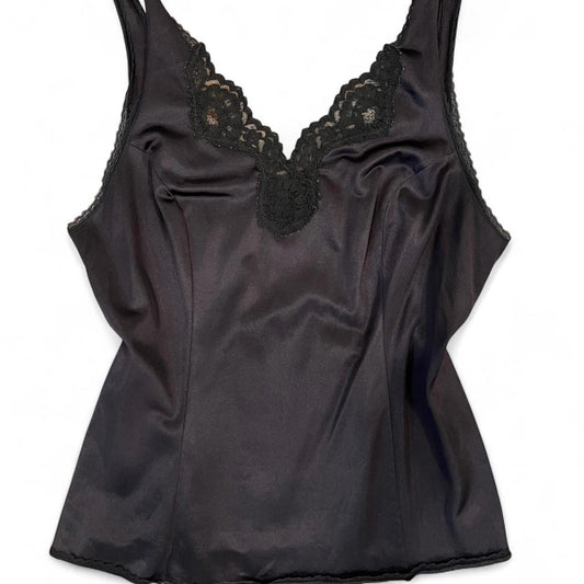 Vintage Black Satin Lace Tank