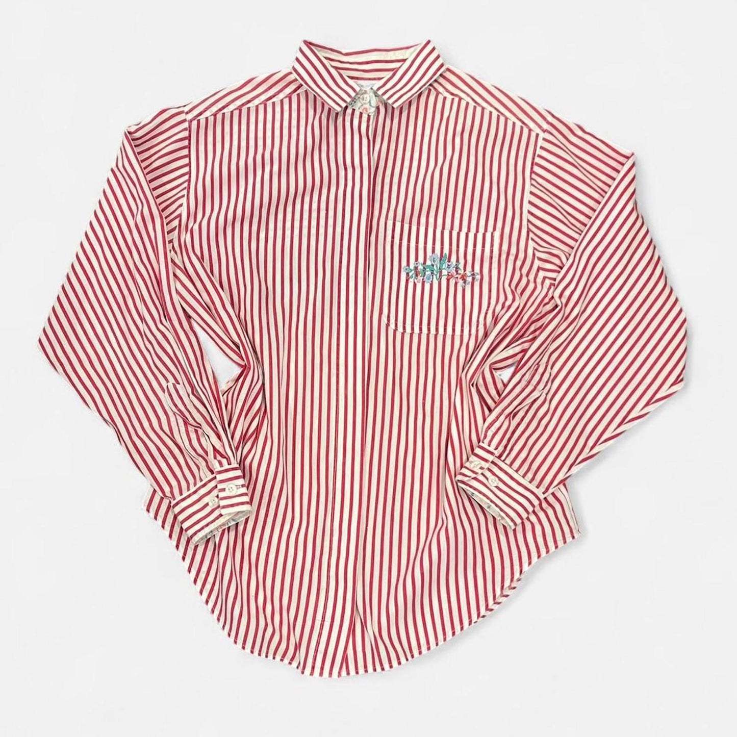 Vintage Red Stripe Embroidered Button Down