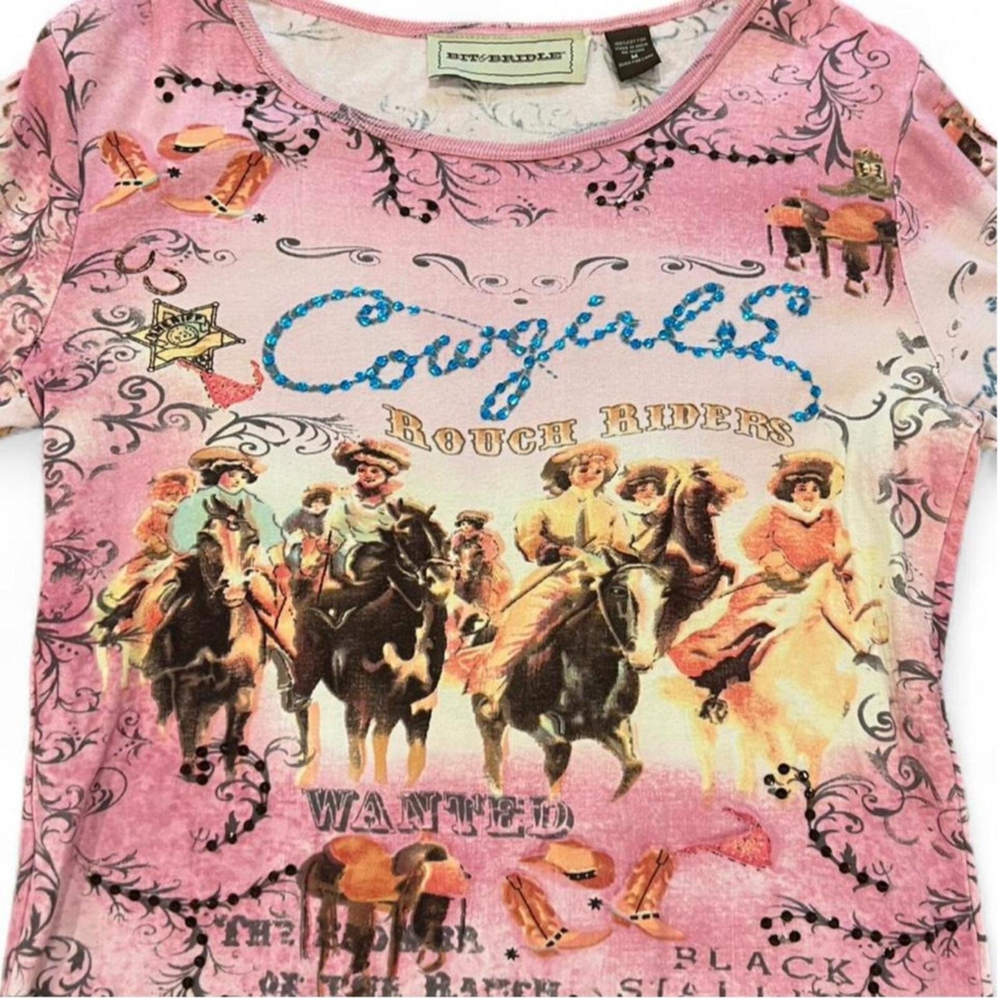 Vintage Y2K Cowgirl Graphic Pink Long Sleeve Top