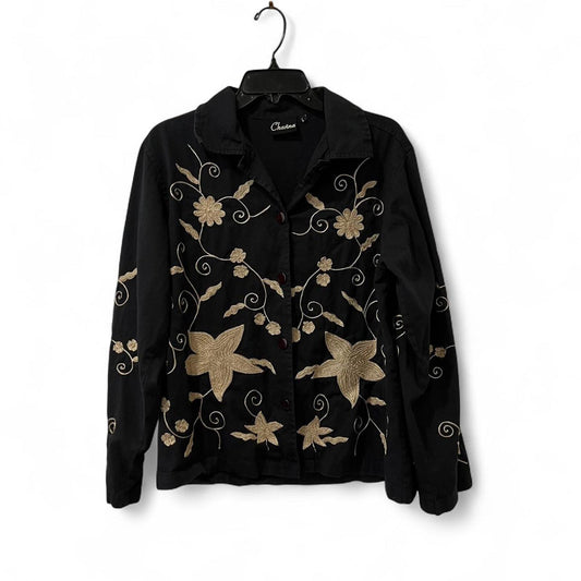 Vintage Embroidered Floral Cotton Button Up Shirt Jacket