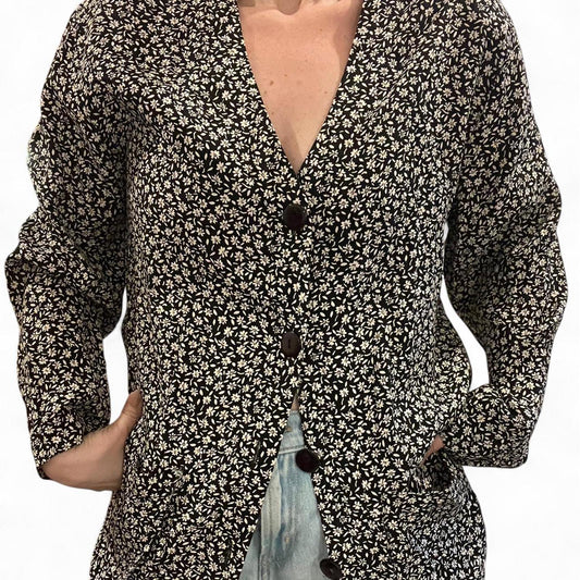Vintage 90s Express Daisy Button Top — Black & White