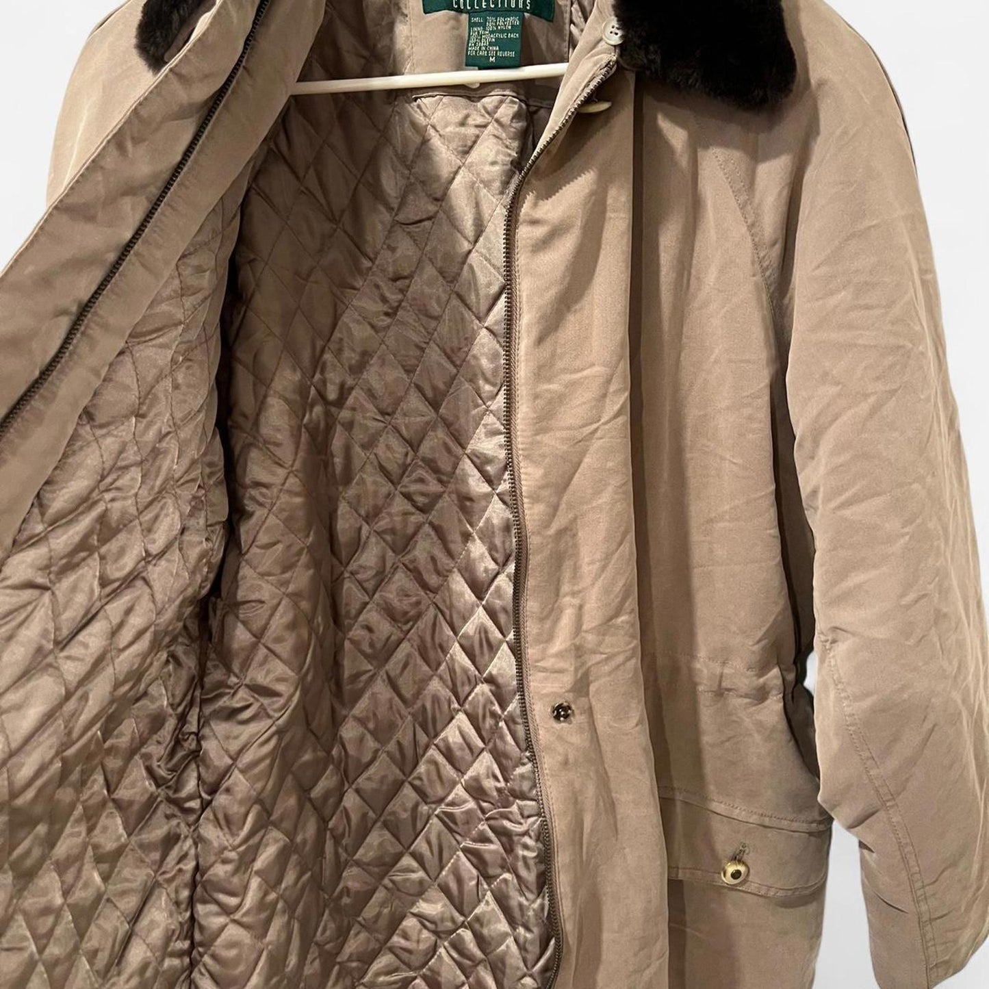 Vintage 90s Taupe Faux Fur Collar Coat