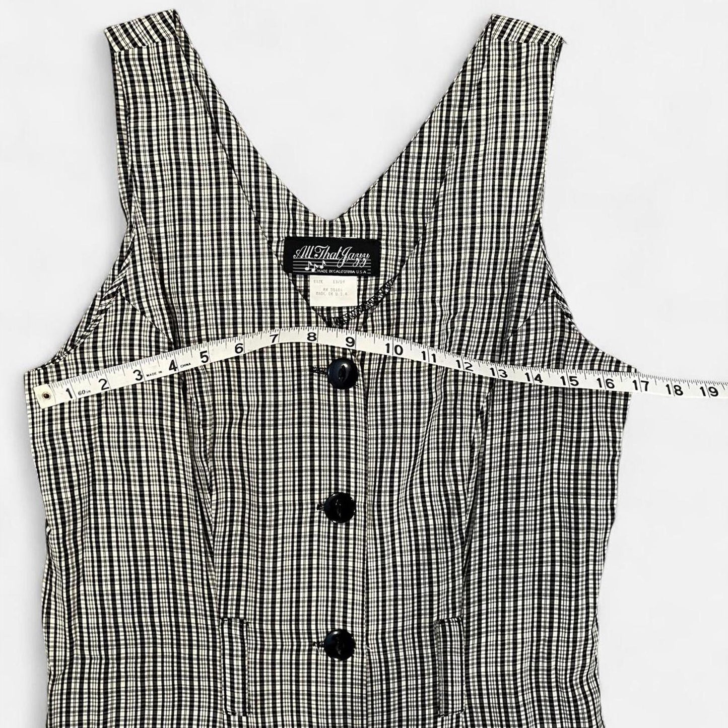 Vintage 90’s Black & White Gingham Button Front Midi Dress