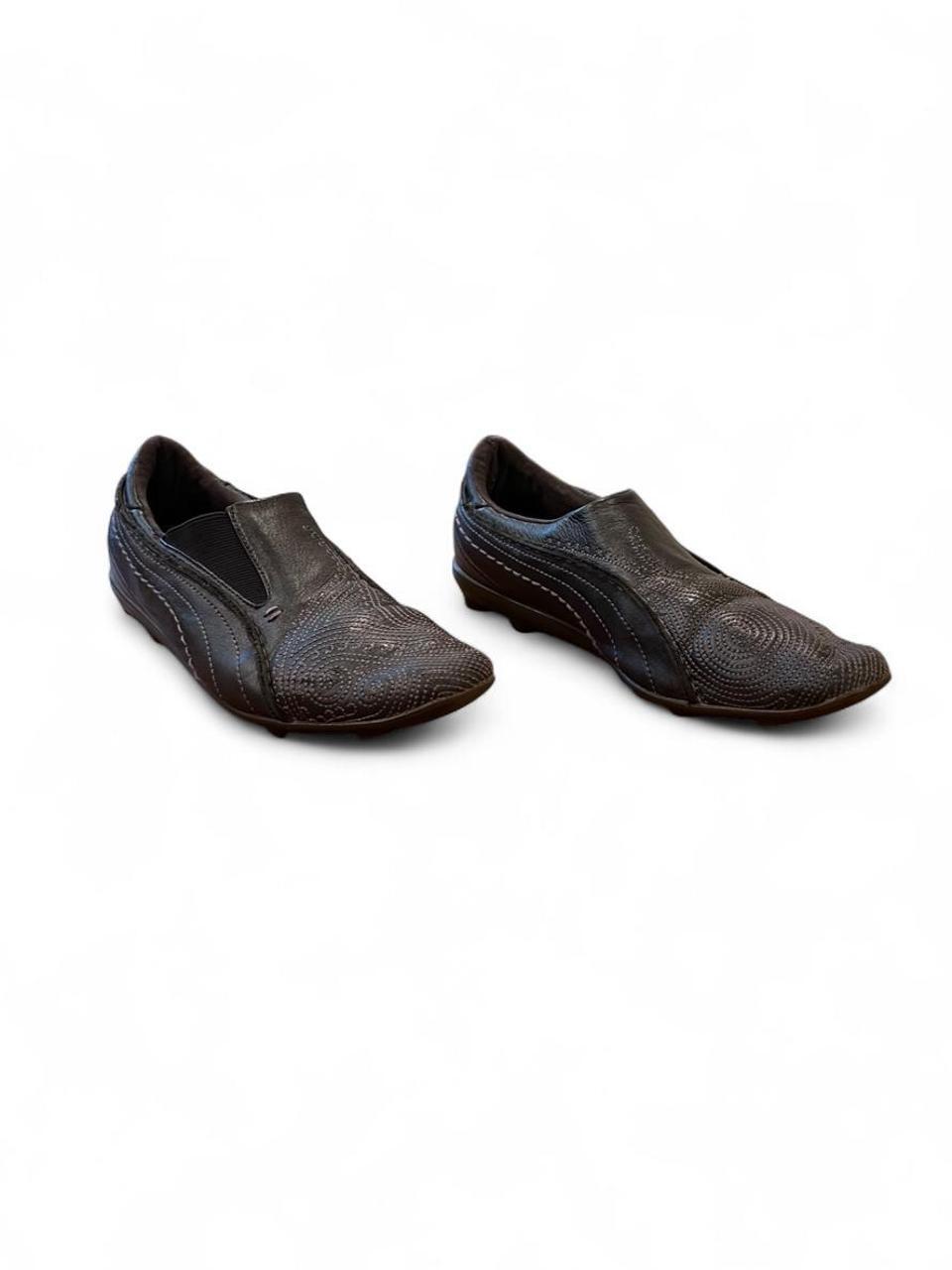 Y2K Puma Black Leather Slip On Shoes Embossed