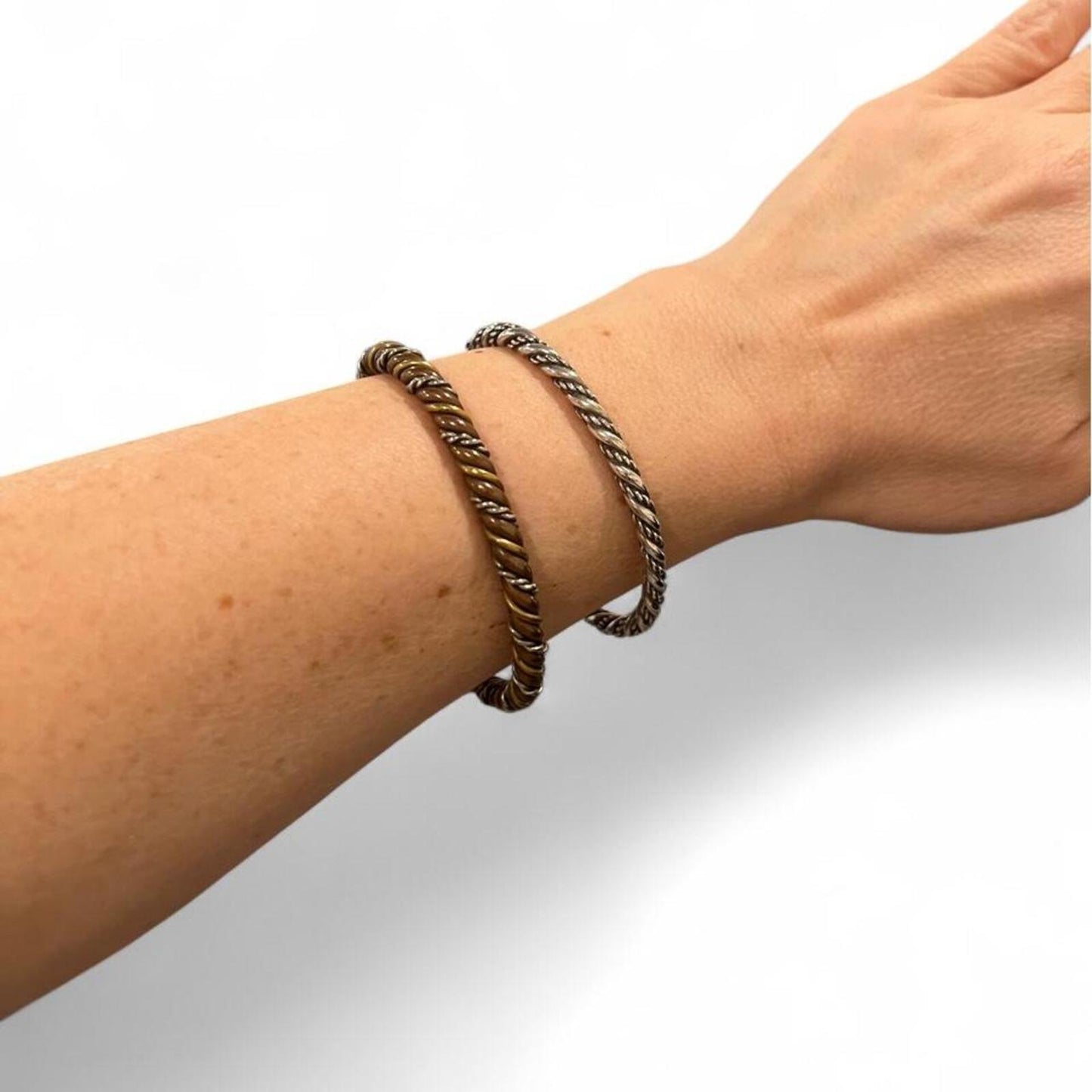 Vintage Twisted Rope Cuff Bracelet Set – Silver & Mixed Metal Boho Bangles