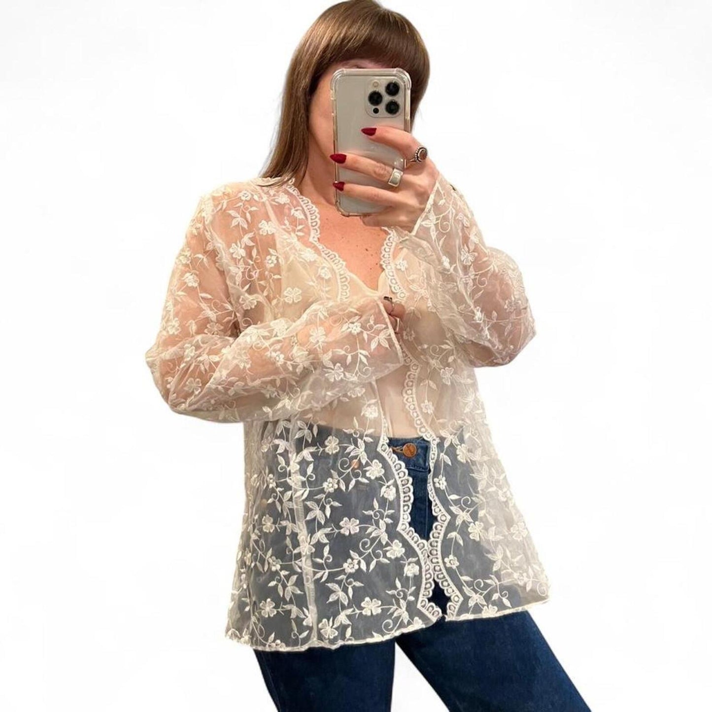 Vintage Sheer Floral Lace Cardigan Cover Up