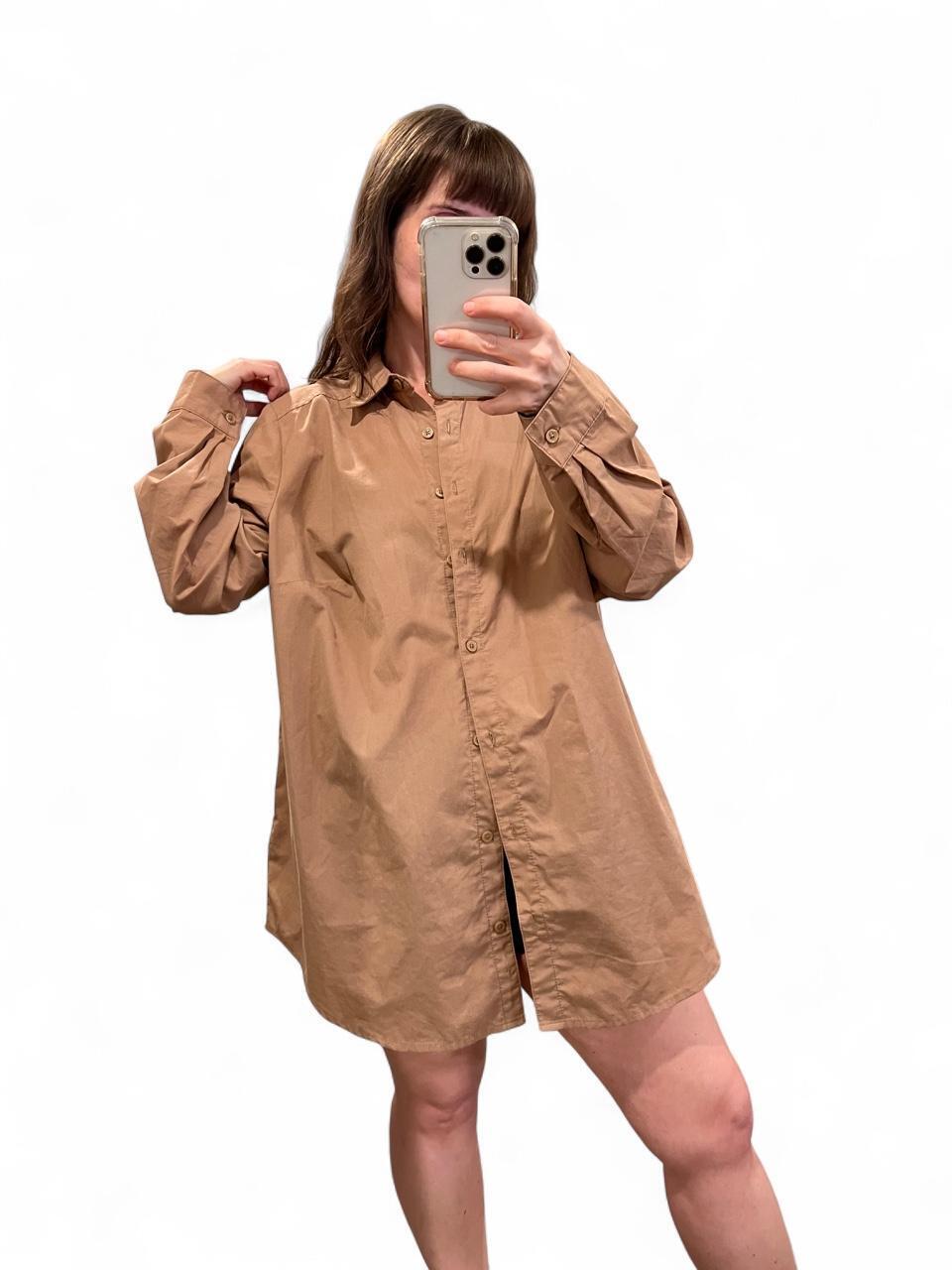 Vintage Y2K Oversized Tan Button-Up Shirt