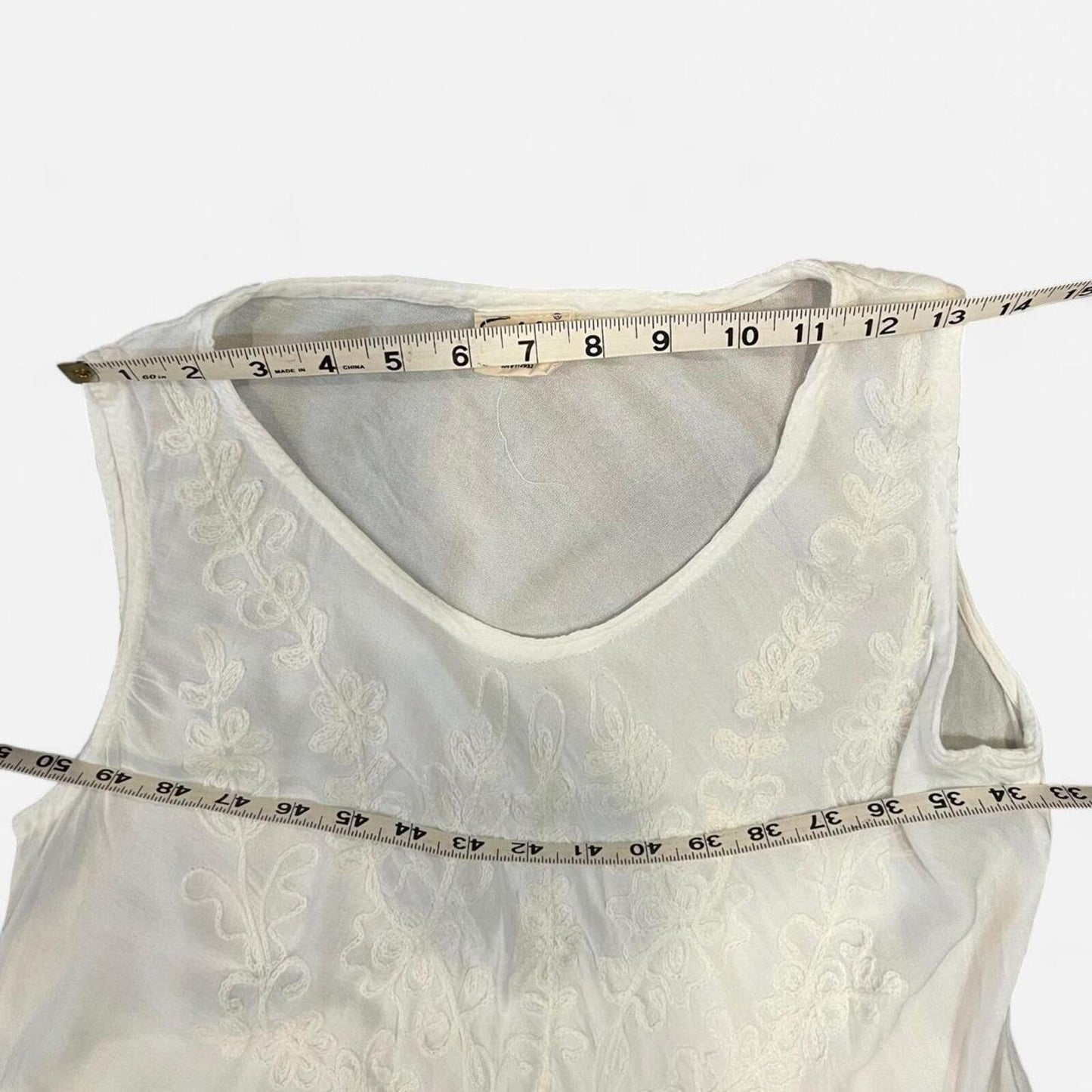 Vintage White Embroidered Boho Dress Sheer Flowy