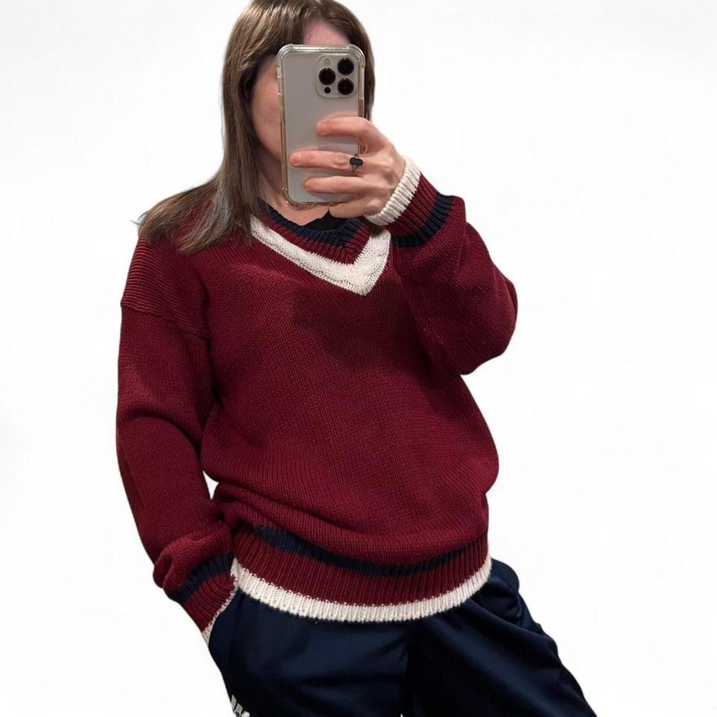 Vintage 90s Preppy Cricket V-Neck Sweater