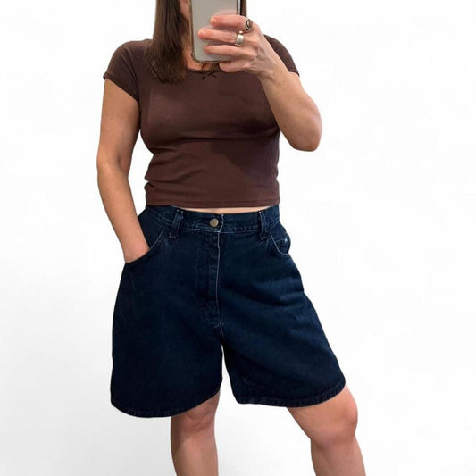 Vintage Lee Dark Wash Denim Shorts High Waisted 90s Baggy