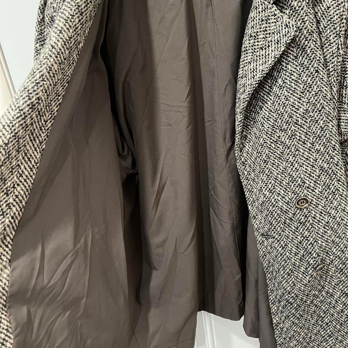 Vintage 90’s Herringbone Wool Blend Overcoat – Oversized Grandpa Coat