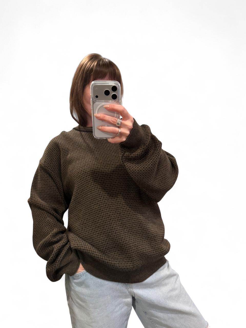 Vintage 90s Brown Micro Knit Oversized Sweater